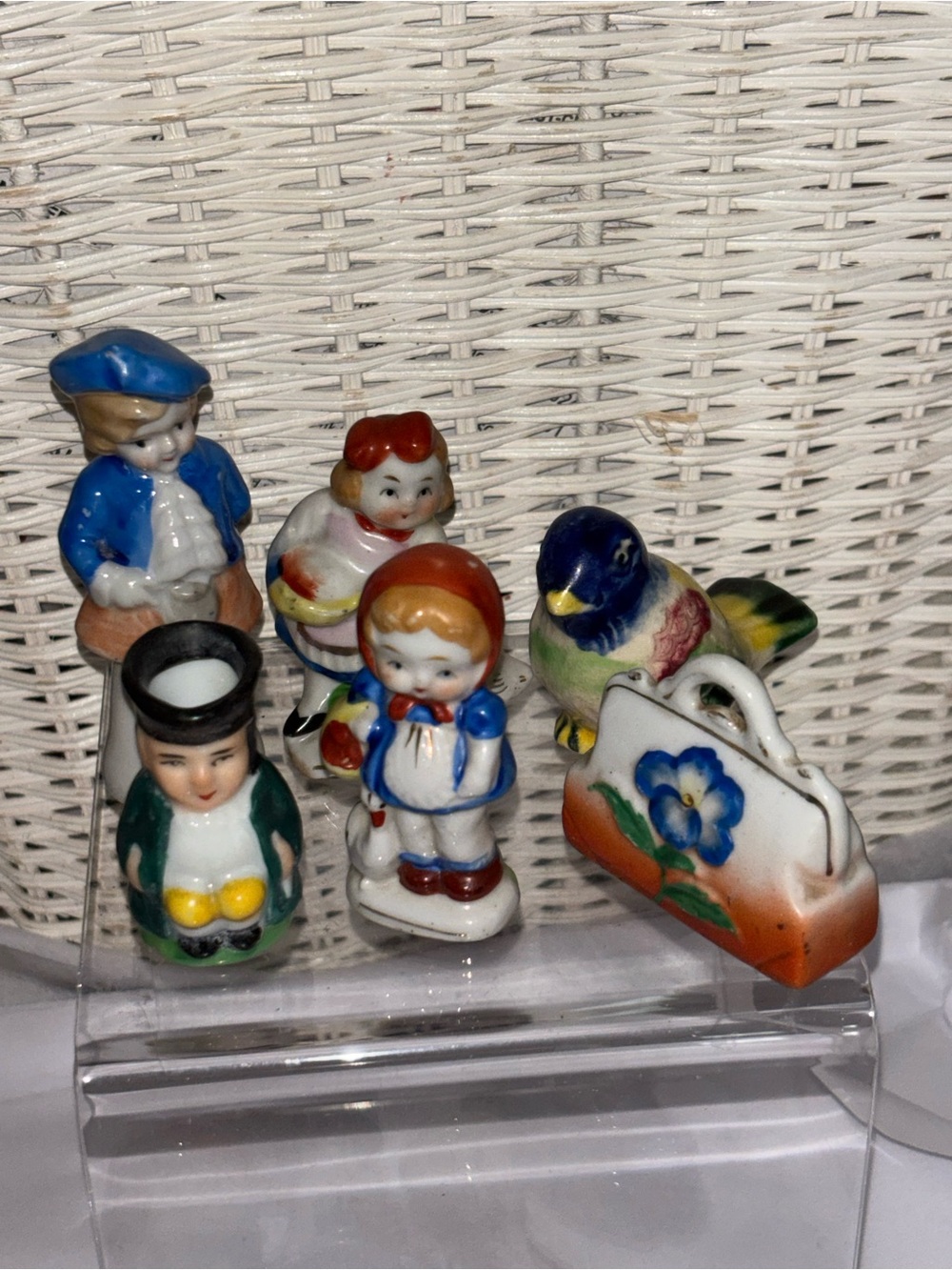 Occupied Japan Vintage Porcelain Figurine Lot - Colorful Child & Bird Miniatures